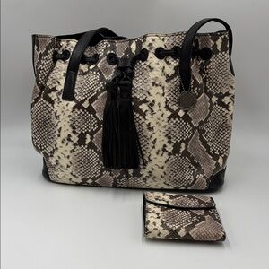 Patricia Nash Leather Drawstring Witney Tote - Python Matching Wallet